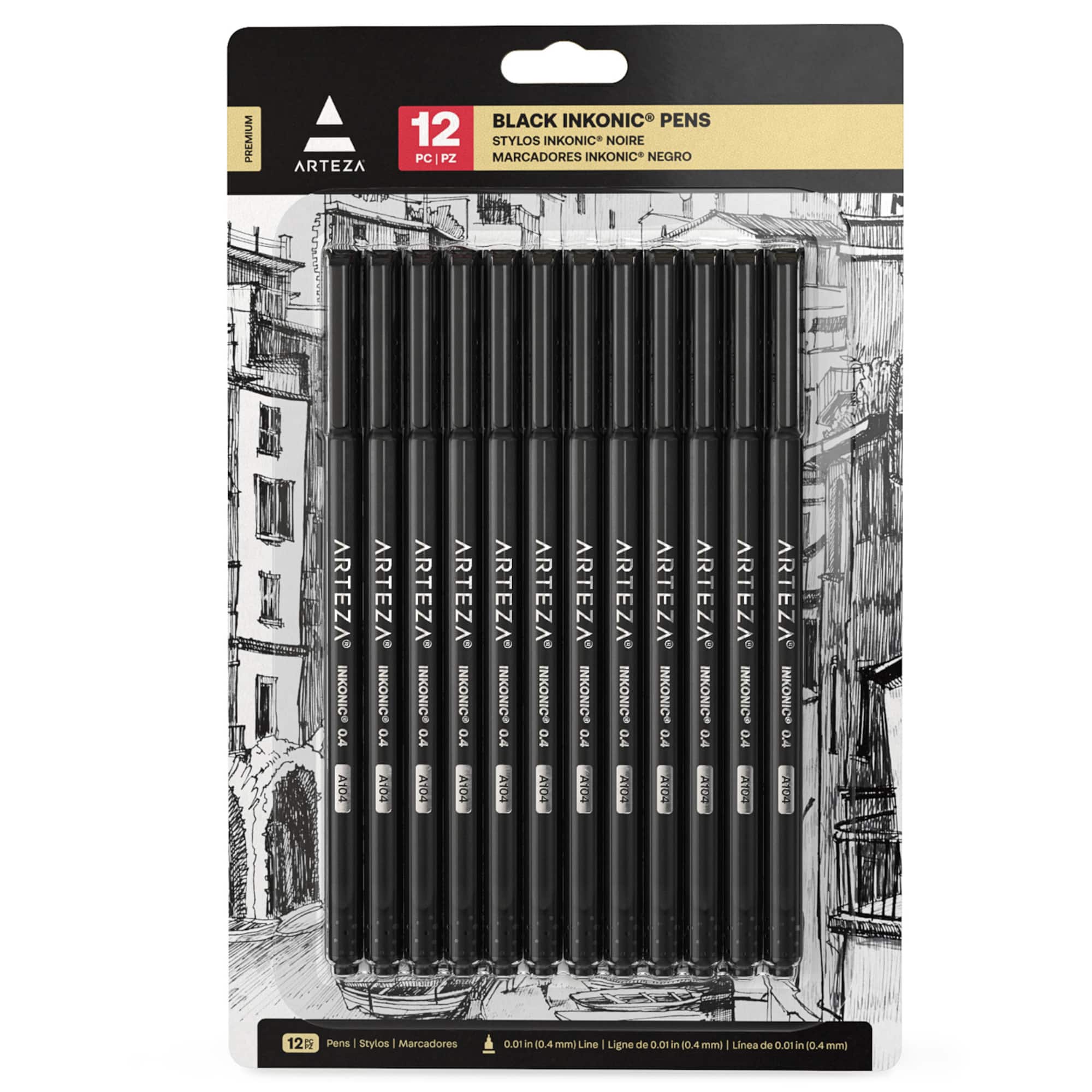 Arteza® Inkonic® 0.4mm Black Fineliner Pens, 12ct.